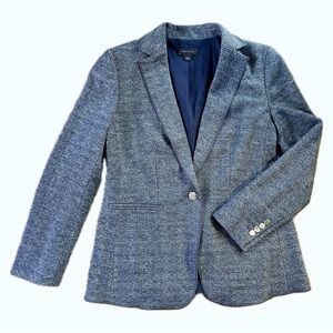Ann Taylor Women’s Navy Herringbone Blazer Size 6 Tailored Career Jacket